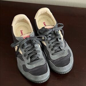 Saucony Gray and Cream Retro Runner Sneakers